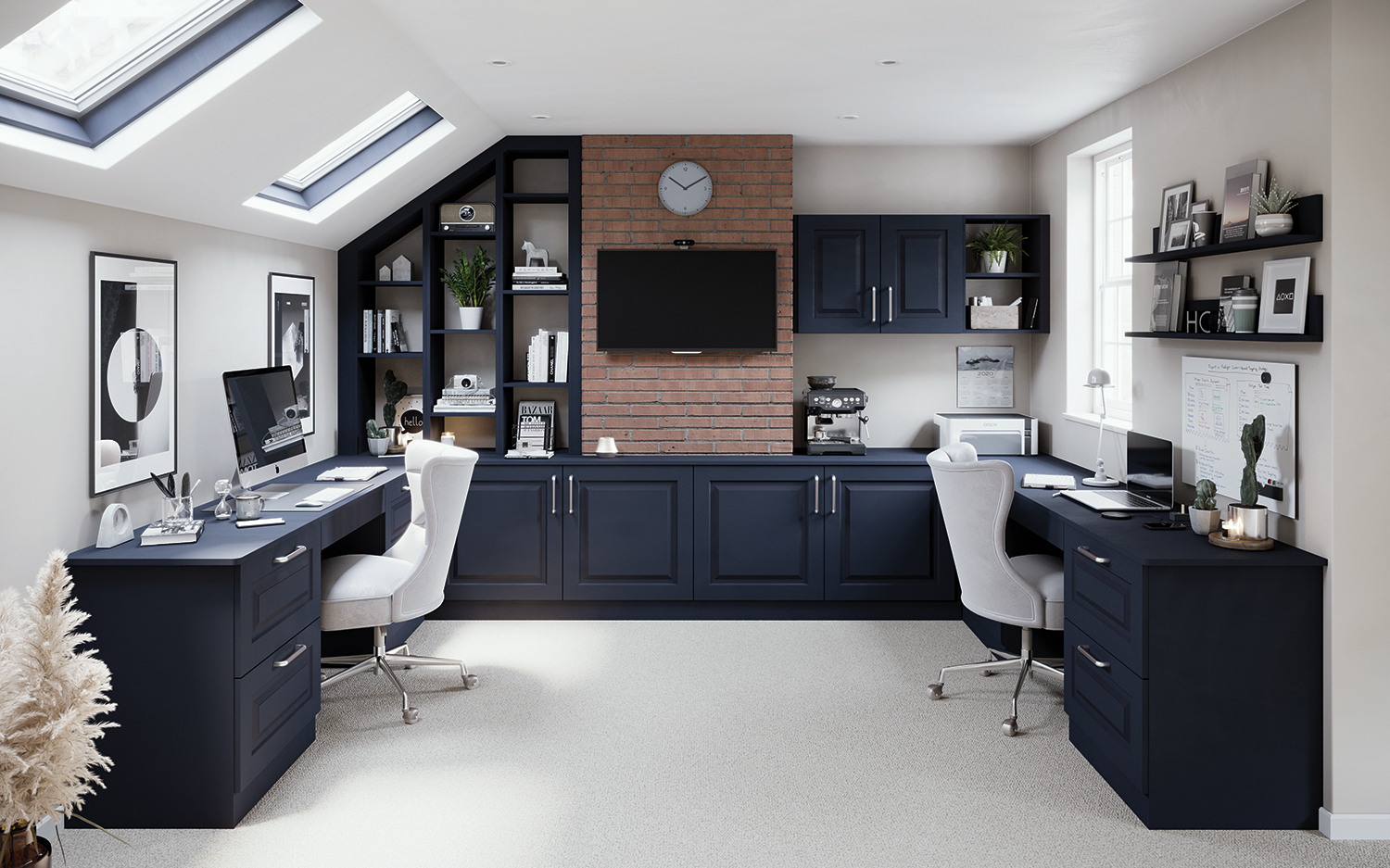 Bespoke fitted study in Sheffield by DC Interiors. The space has twin desks and fitted storage space