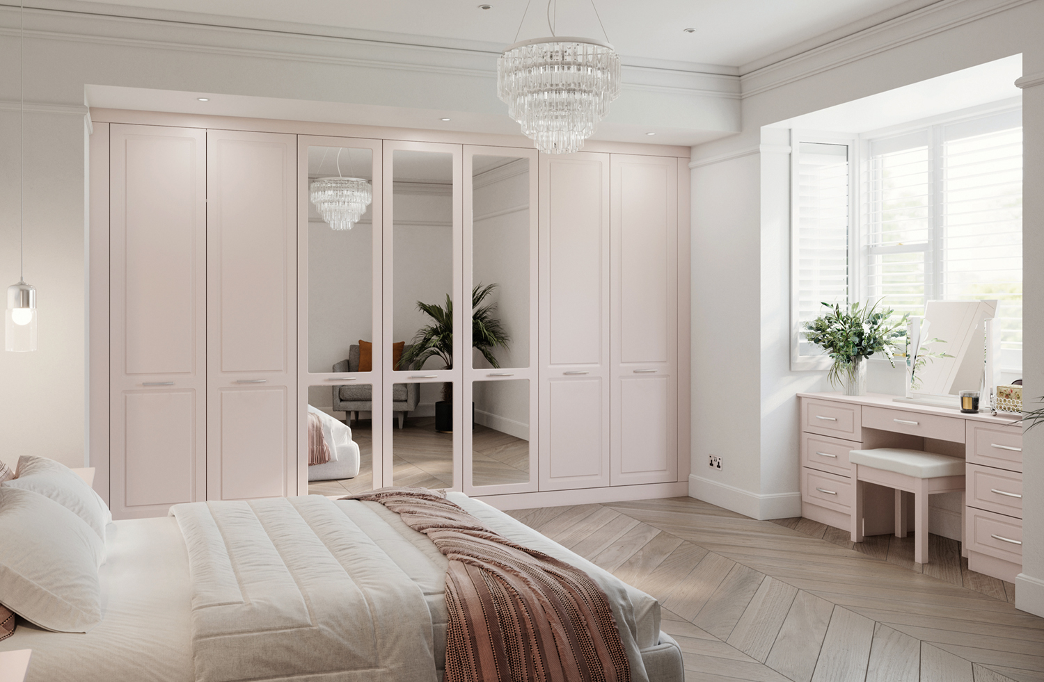 Fitted wardrobes in a bedroom in Sheffield by DC Interiors. These are full height with some mirrorred sections